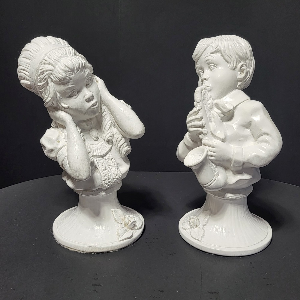 Vintage 1971 Universal Statuary‎ Corp V Kendrick White Chalkware Busts Set of 2